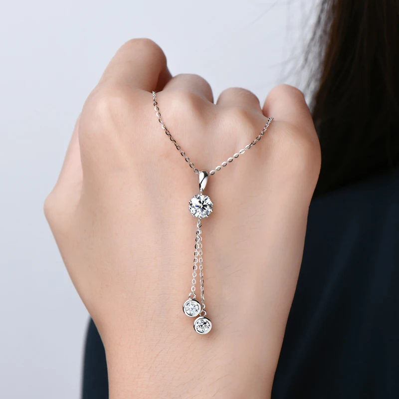 

Anziw D1.60CT Moissanite Pendant Necklaces for Women Y Shape Tassel Necklace Original 925 Sterling Silver Chest Chain Jewelry