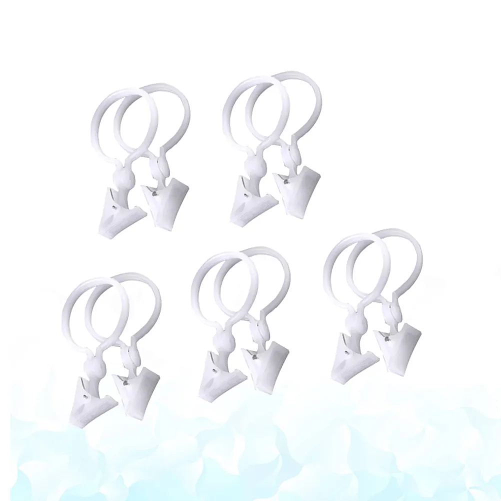 30Pcs Curtain Clips 12x6cm Plastic Shower Curtain Buckle Round Ring White for Drapes Privacy Protection Easy Install Home