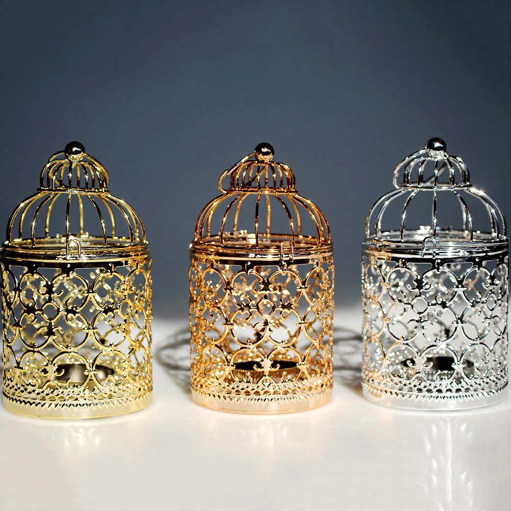 

Iron Birdcage Lantern Decorative Holder European Style Hollow Metal Cage Warm Glow Romantic Festive Table Kitchen
