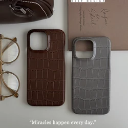 Vintage Crocodile PU Leather Case For iPhone 15 16 17 Pro Max Bottom Coverage Hard Shockproof Cover