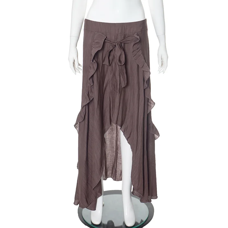 Saia midi longa com design de aba de orelha de madeira irregular estilo vintage para mulheres – Novo estilo versátil