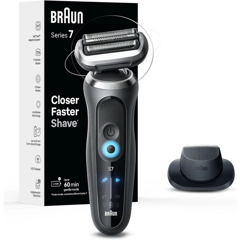 Braun Electric Shaver for Men, Series 7 7120s, Wet & Dry, Turbo & Gentle Modes, Waterproof Foil Shaver, with Precision Trimmer