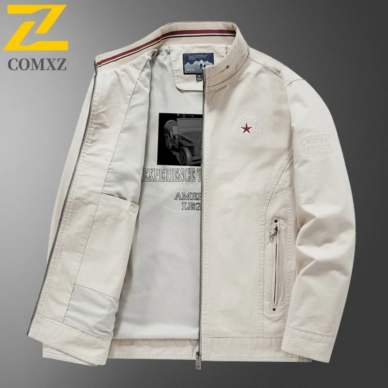 

COMXZ High Quality Jacket Men Spring Autumn Casual Fashion Coat Top Pure Cotton Washed Jacket Outdoor lightweight windbreaker