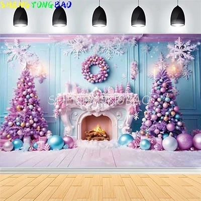 

Christmas Day New Year Party Photography Backdrops Prop Window Living Room Interior Xmas Tree Snow Theme Photo Background FN-10