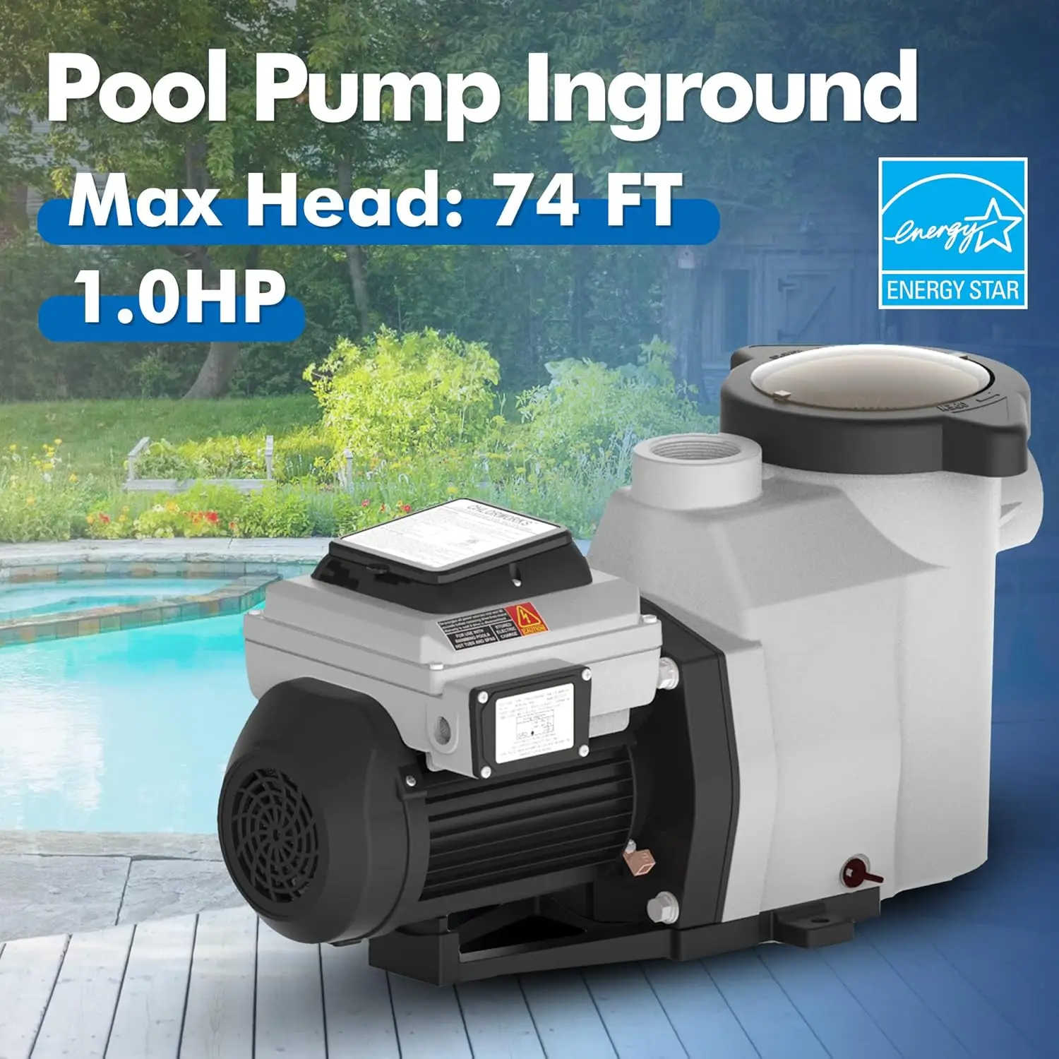 Speed Pool Pump Inground 1HP- with Filter Basket for Inground Pools, Save Energy, Energy Star Certified 220-