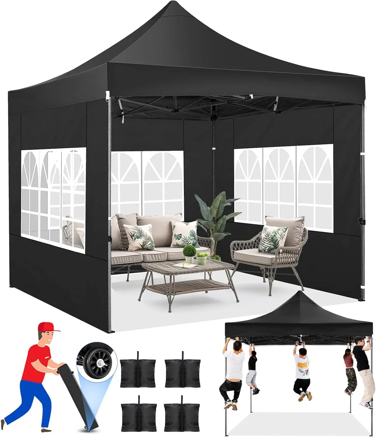 

10x10 Pop up Canopy Tent Heavy Duty with 4 Sidewalls, Easy Set-up Commercial Outdoor Party Tent, 100% Waterproof Wedding Gazebo