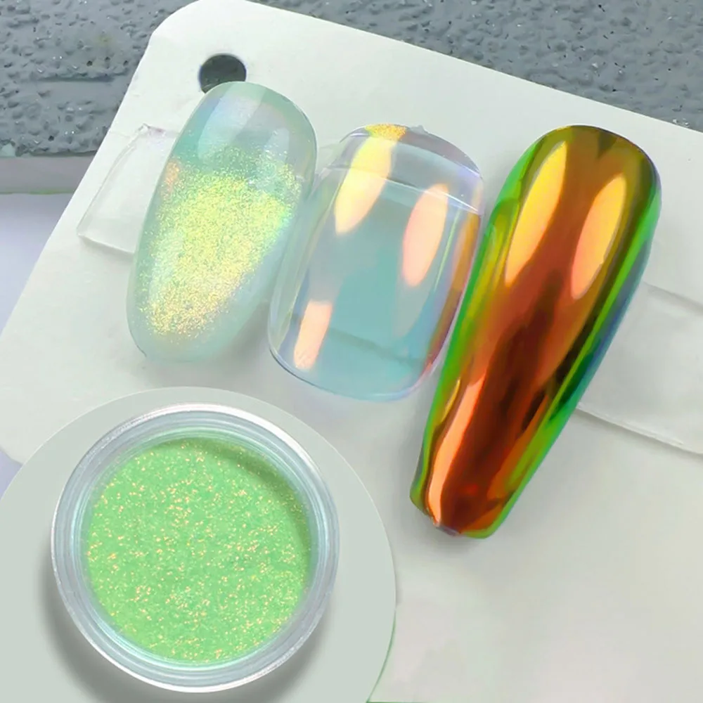 Neon Rainbow Chrome Glitter Nails Aura Clear Mirror Effect Neon Chameleon Nail Powder for Manicure Decoration Rubbing Dust