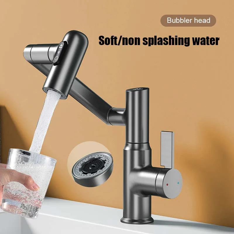 Imagem -02 - Multifuncional Digital Display Faucet Bacia Deck Montado Lavatório Torneira Misturadora de Água Quente e Fria Lavatório Rotação de 360 °