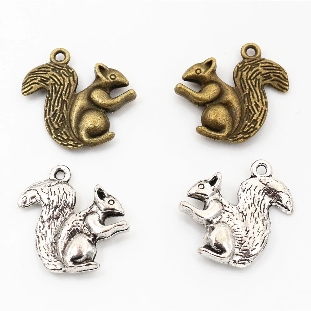 21x20mm 10pcs Antique Bronze and Antique Silver Plated Squirrel Handmade Charms Pendant:DIY for bracelet necklace