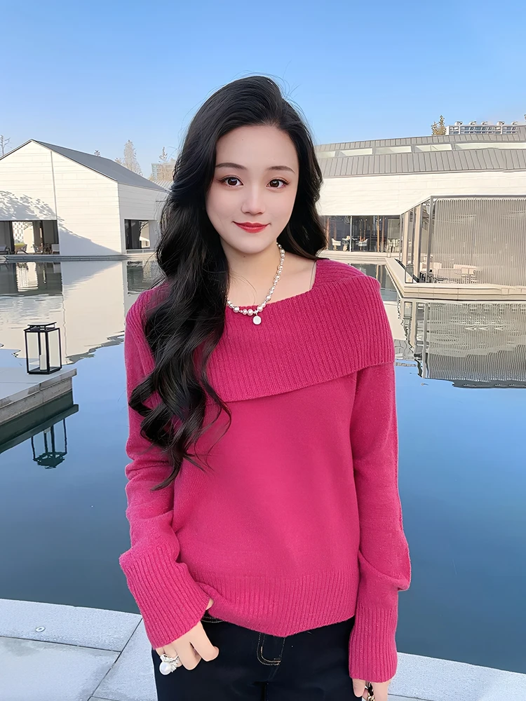 

Soft Woolen Knitted Sweater One oulder Sle for Women Thi Warm Casual Wear Spring Autumn Season plus Size Inner Wear