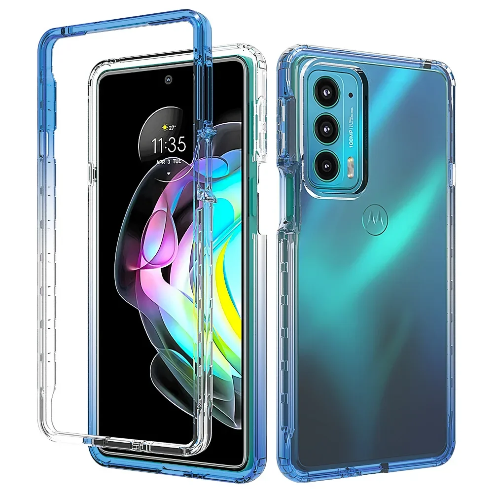 Transparent TPU/PC Case for Motorola Moto Edge 20 Pro / Edge 20 Lite Shockproof Dual Layer Clear Candy Color Cover Funda Capa