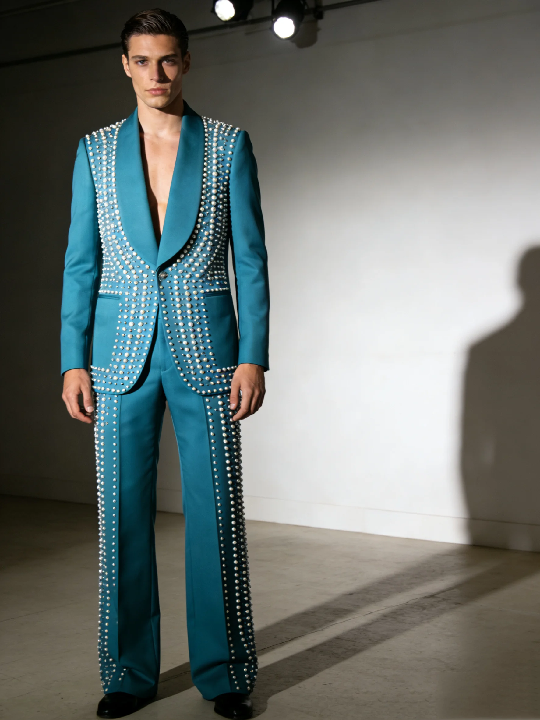 

Pearls Sky Blue Men Suits Pants Set 2 Pcs Blazer+Trousers Groom Cotton Wedding Tuxedos Jacket Formal Office Business Coat Outfit