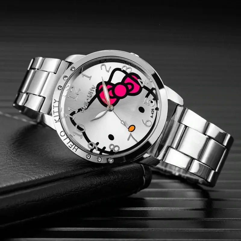 Casual Simple Steel Band Women's Watch Kawaii Hello Kitty Cartoon Student Quartz Watch Children's Pointer Watch