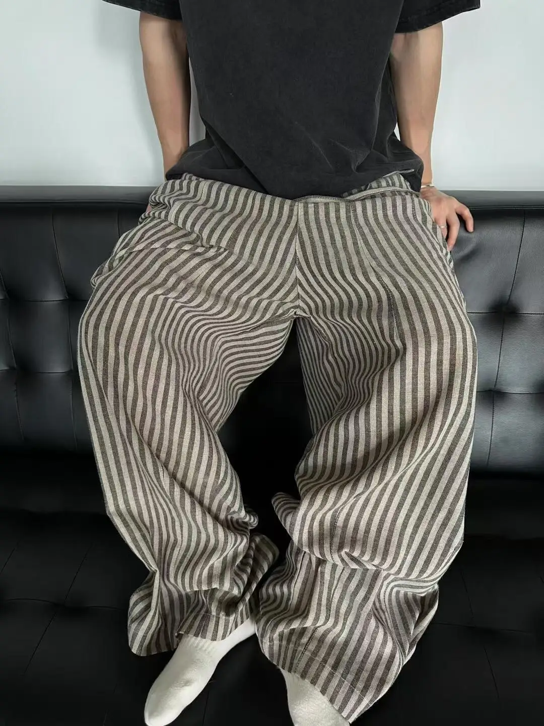 Pantaloni casual a righe vestibilità ampia pigro retrò americano ex Pantaloni lunghi a gamba dritta Pantaloni casual larghi a gamba larga fino al pavimento