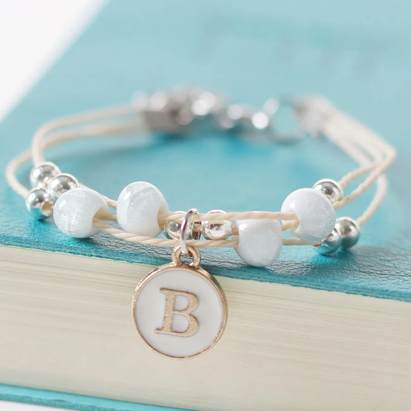 White Ceramic Stone 26 Letters Bracelet Handmade For Women Men Couple Jewelry Friendship Lucky Bead Bracelet Kids Family Gift