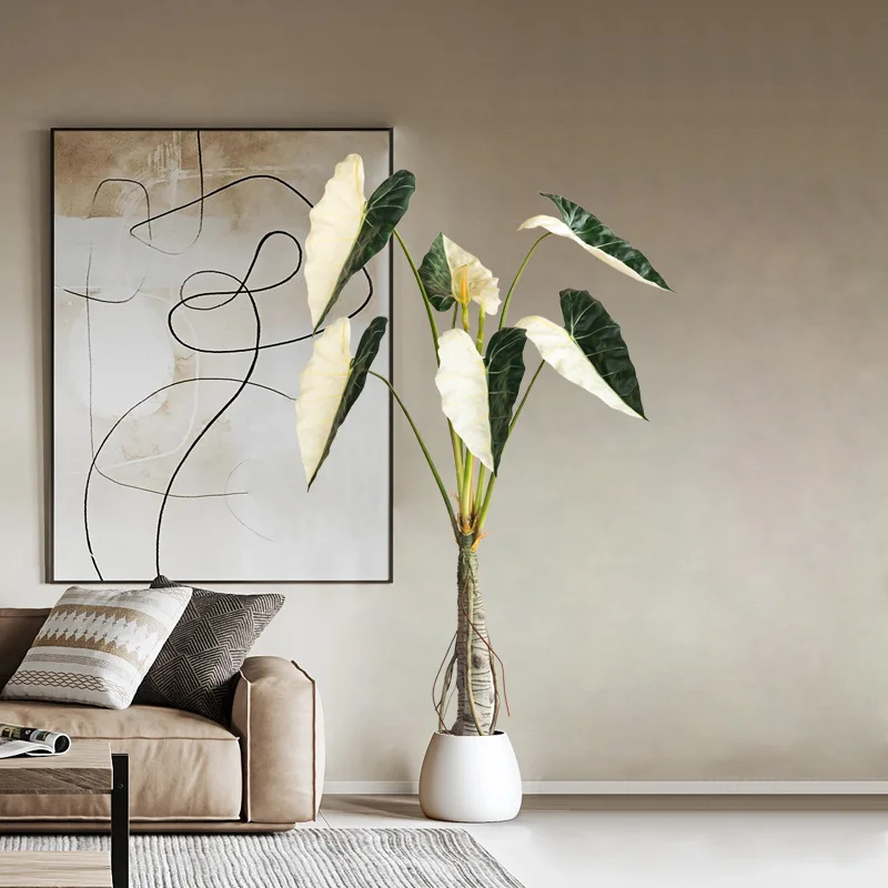 

Искусственное растение в горшке в стиле скандинавской роскоши, имитация зеленого растения, бионическая имитация таро, украшение для гостиной, дивана, пола.