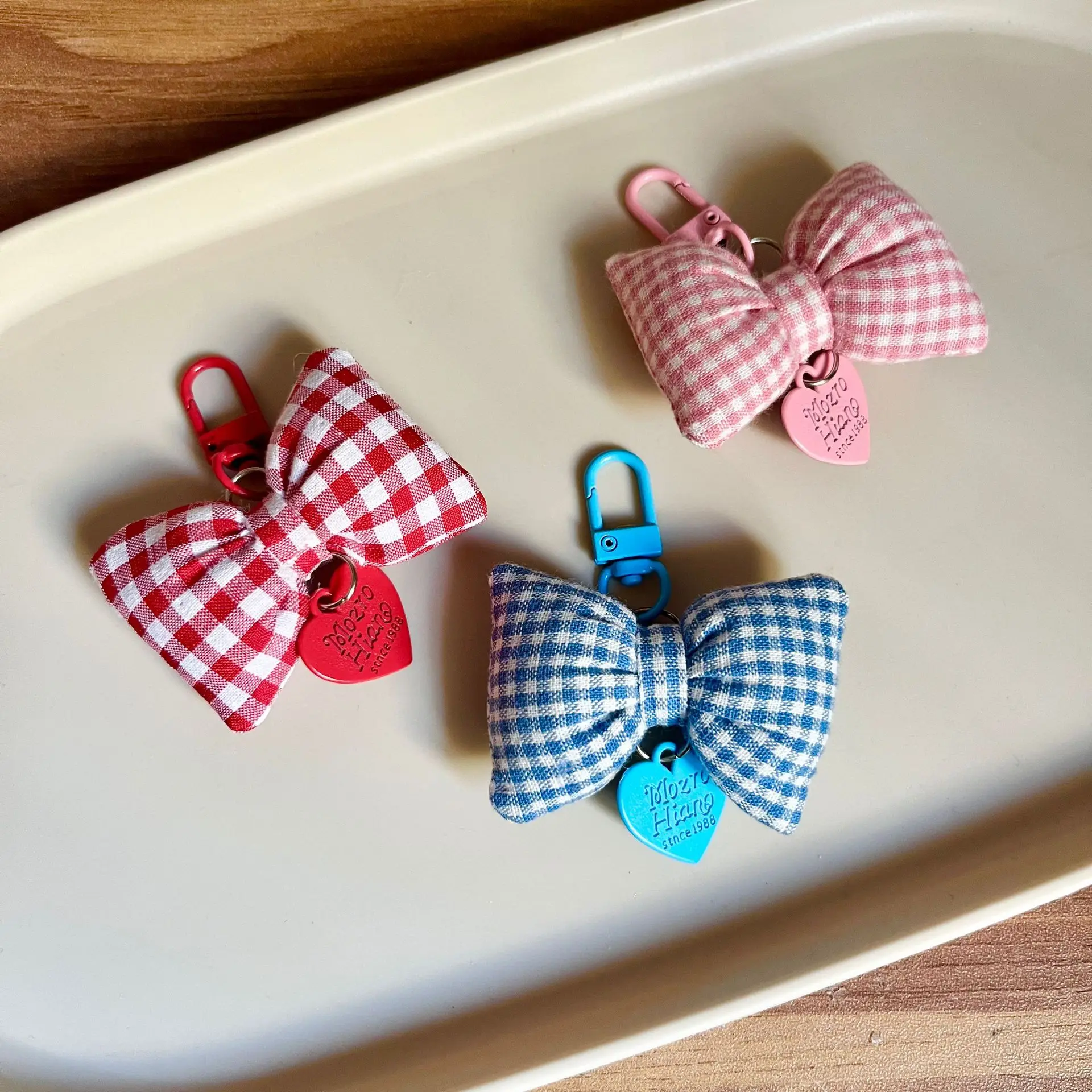

Girls Heart Shaped Candy Colored Checkered Bow Bag Pendant Sweet Cute Keychain Pendant Kawaii Pendant Sweet Style Cute Bag Chain
