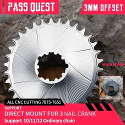 PASS QUEST 3 nails 3mm offset AERO Round Narrow Wide Chainring  Direct Mount Crank Gravel Bike for GX SX Mountain Bike 28-38T