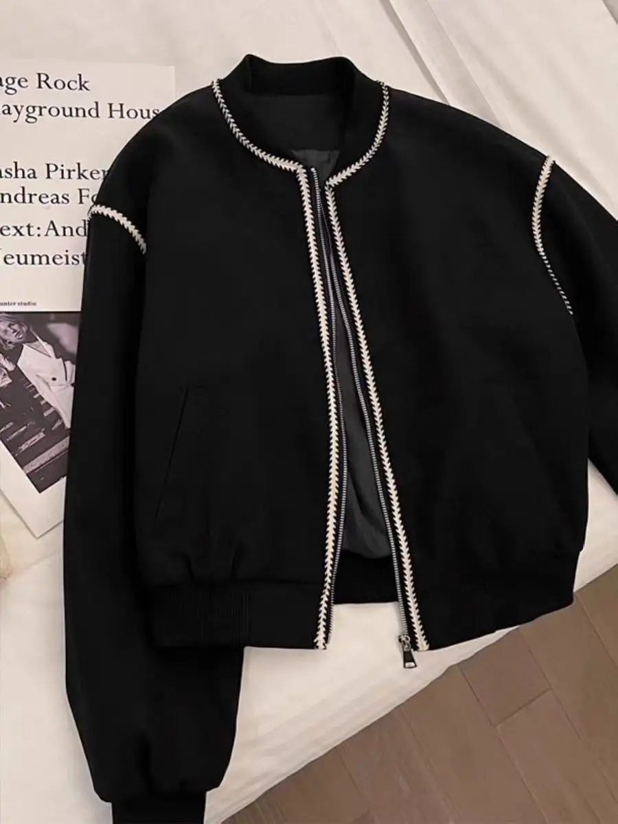 

plus Size Women's Fleece Lined Thickened Baseball Style Open Cardigan Spring Autumn Loose Fit Outerwear Korean Style Jacket