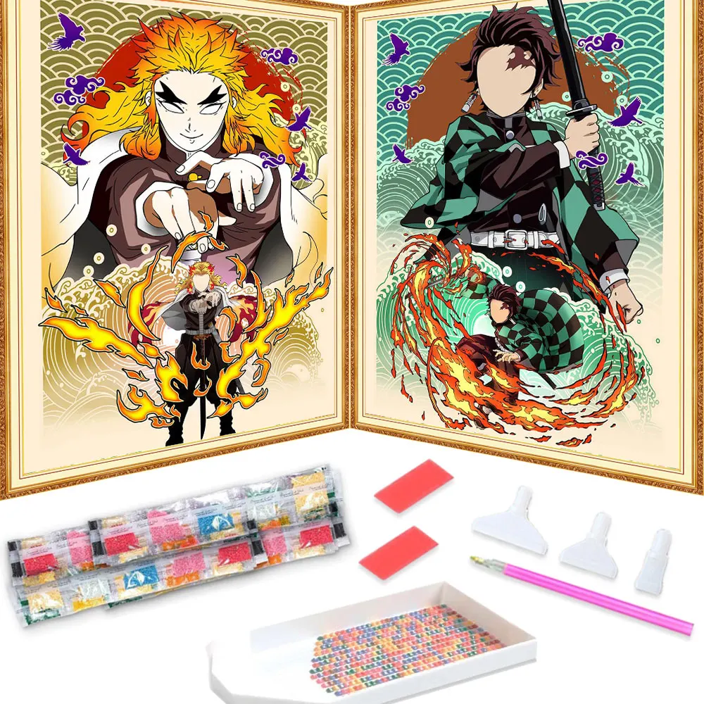 5D Diamond Painting Japanese Anime Characters Demon Slayer Diamond Embroidery Cross Stitch Kits Mosaic Drill Home Decor Gifts