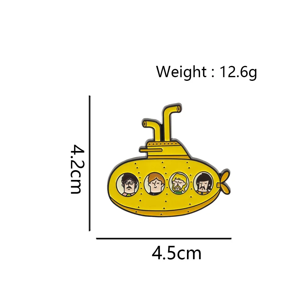 Retro Gelbes U-Boot Emaille-Pin Klassisches Cartoon-Band Metall-Abzeichen Niedliche Schiffs-Anstecknadel für Jacken Musikfans Schmuck Brosche Geschenk – Detail 2