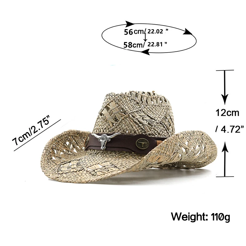 Straw Hats Panama Western Cowboy Straw Women Men Summer Hat Jazz Caps Beach Windproof Rope Cap Out Shading Wide Brim Hat