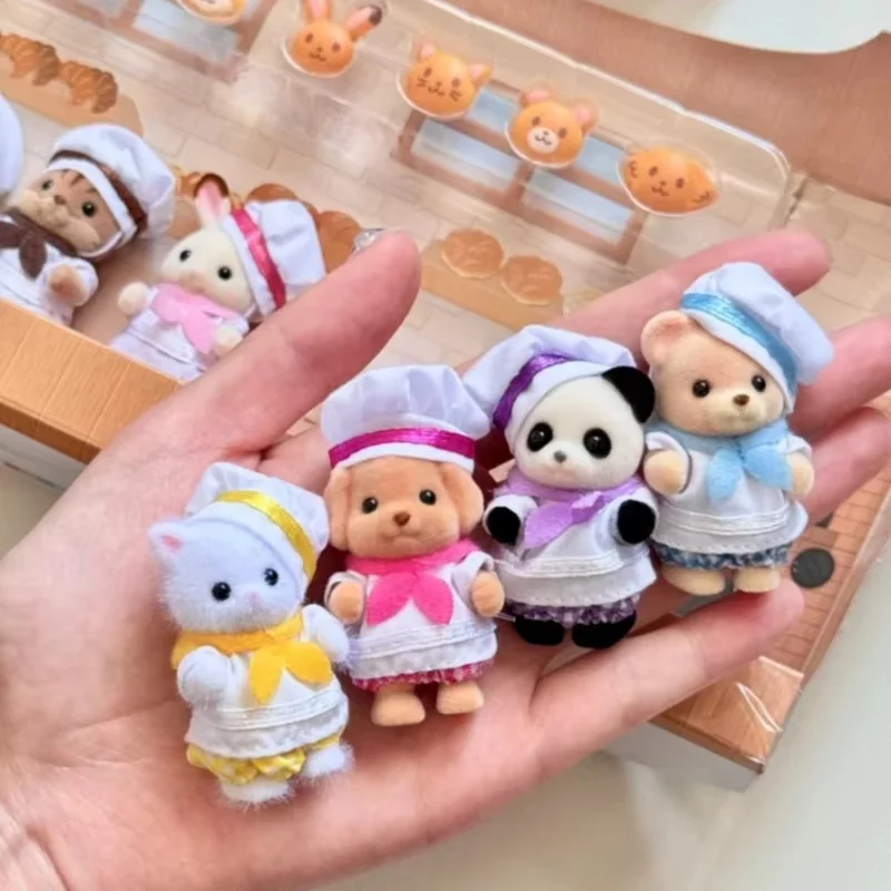 En Stock Sylvanian familles pain Chef bébé ensemble Anime Figure famille jouet chocolat lapin Chef ensemble pour enfants cadeau d'anniversaire jouet