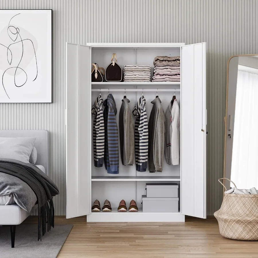 72 X 36 X 18 Metal Wardrobe Cabinets with Lock for Home Room Fire Department School Employee Gym Government Use Durable White S