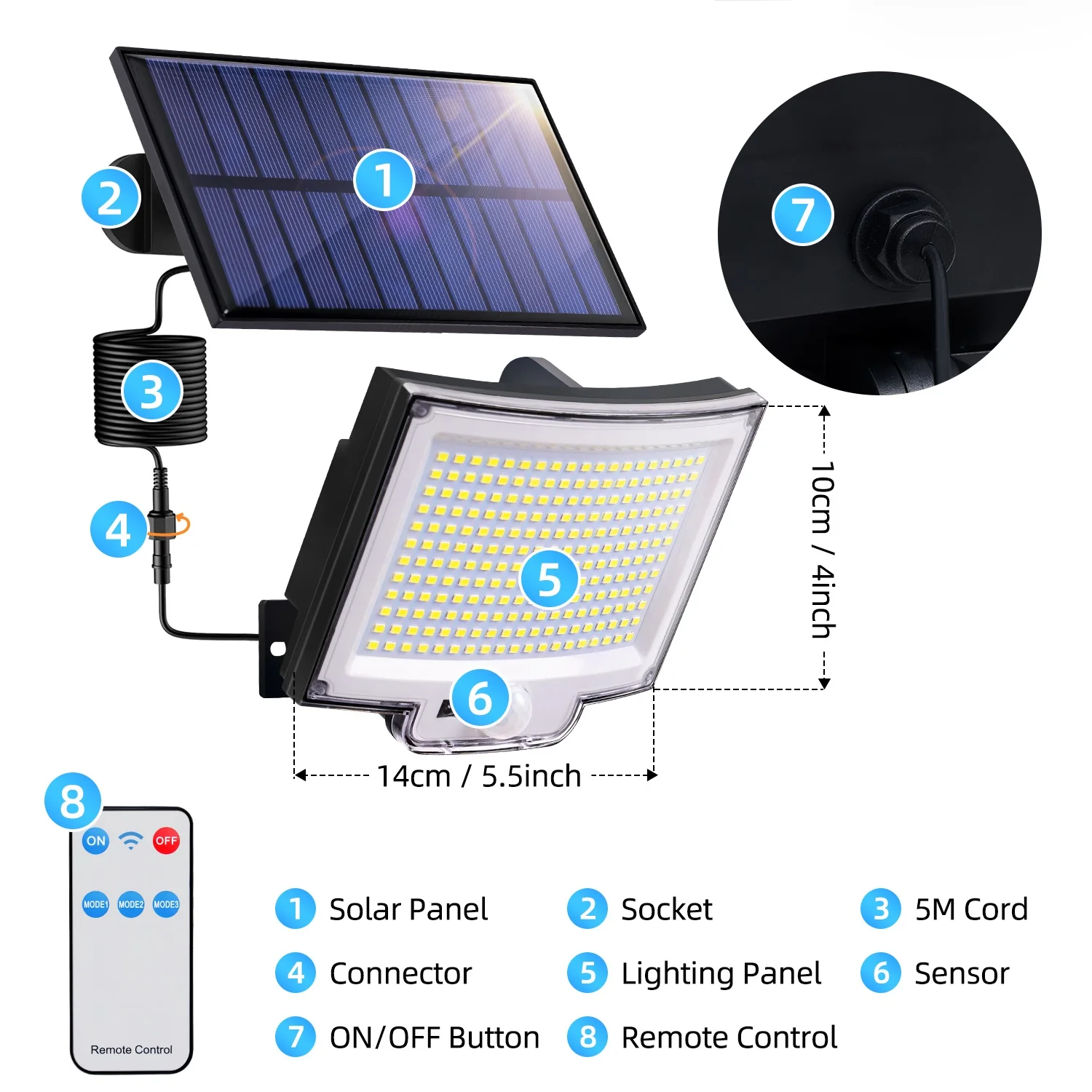 Solar Outdoor Lights Motion Sensor 3 Modes 228LED Flood Lights IP65 Waterproof Security Lights with Remote for PatioYard Garden