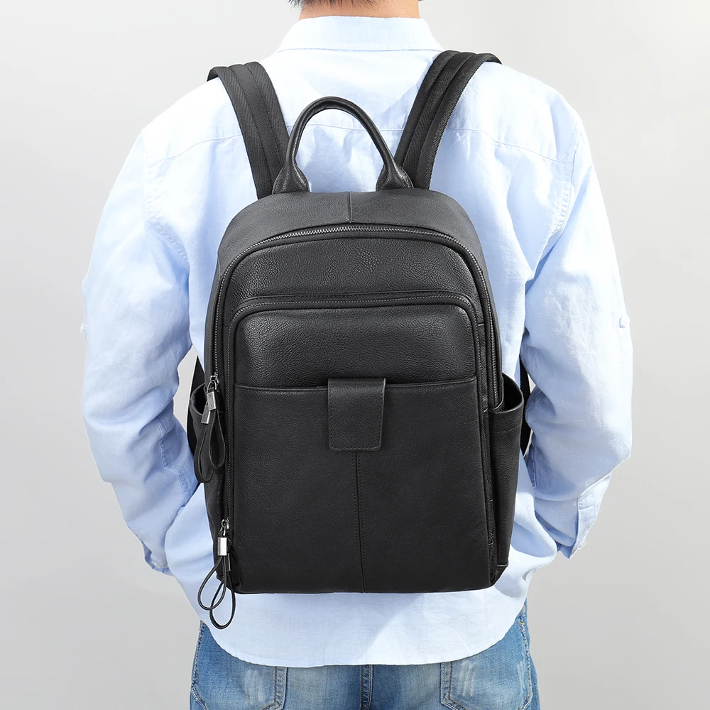 MVA Men Leather Backpack For Men Casual Women Female Backpacks For Student School Backpack Laptop 13.3\