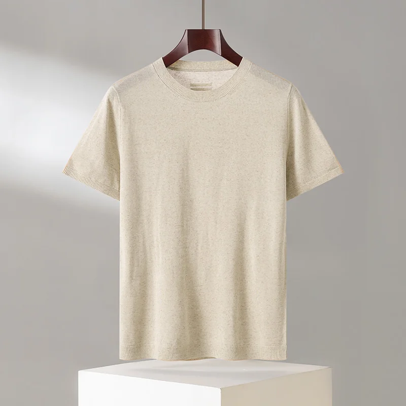 100% Lyocell Short-sleeved Men's Round Neck Tees Pullover 2026 Summer New Tank Loose Fashion Cool Breathable Thin Knit T-Shirt