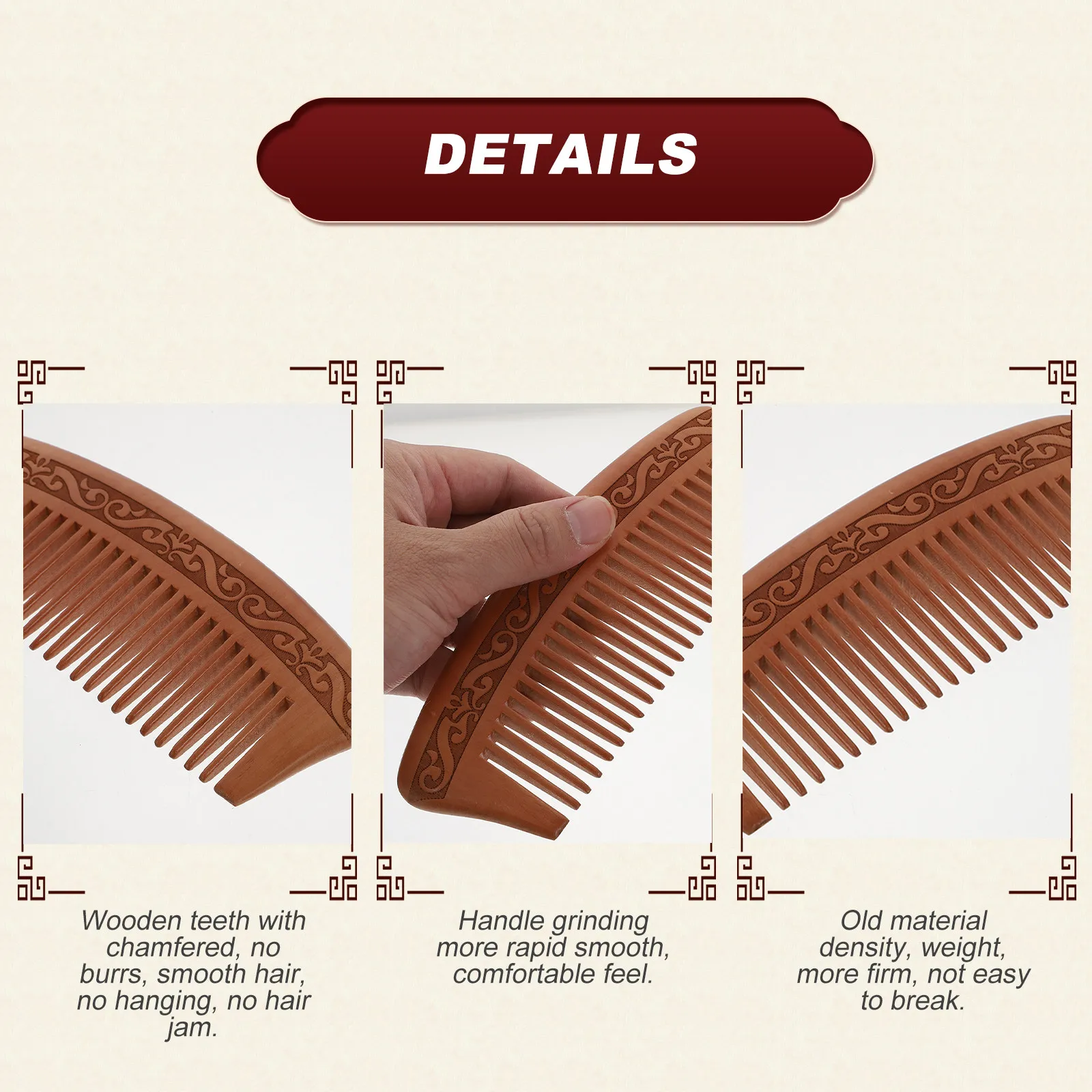 

Набор из 3 премиальных расчесок из натурального дерева: антистатические, с закругленными краями, для массажа кожи головы, портативные, винтажный стиль