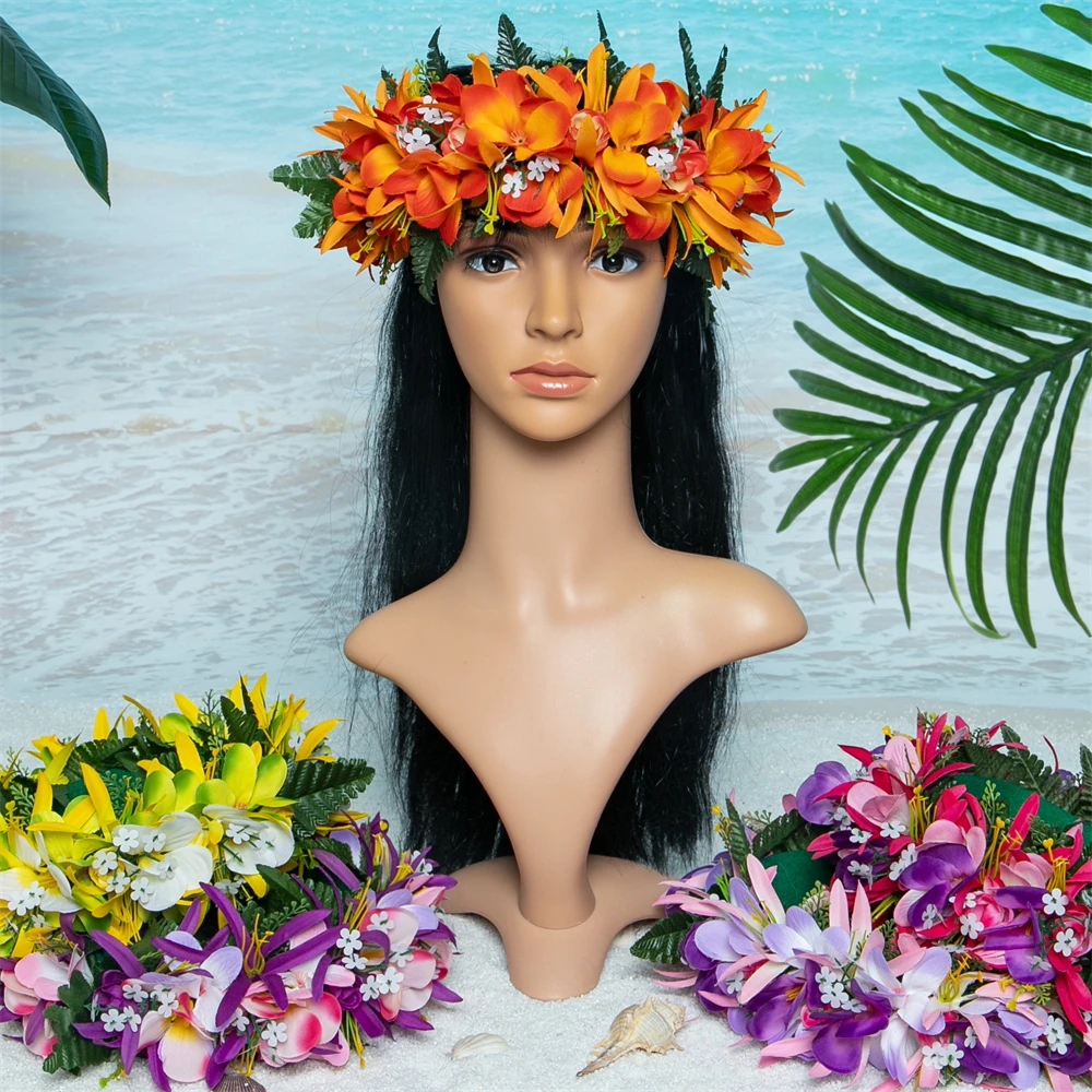 

Hawaiian Velvet Fabric Plumeria Flower W Spider Lily Haku Headband Floral Garland for Wedding Party Dance Festival