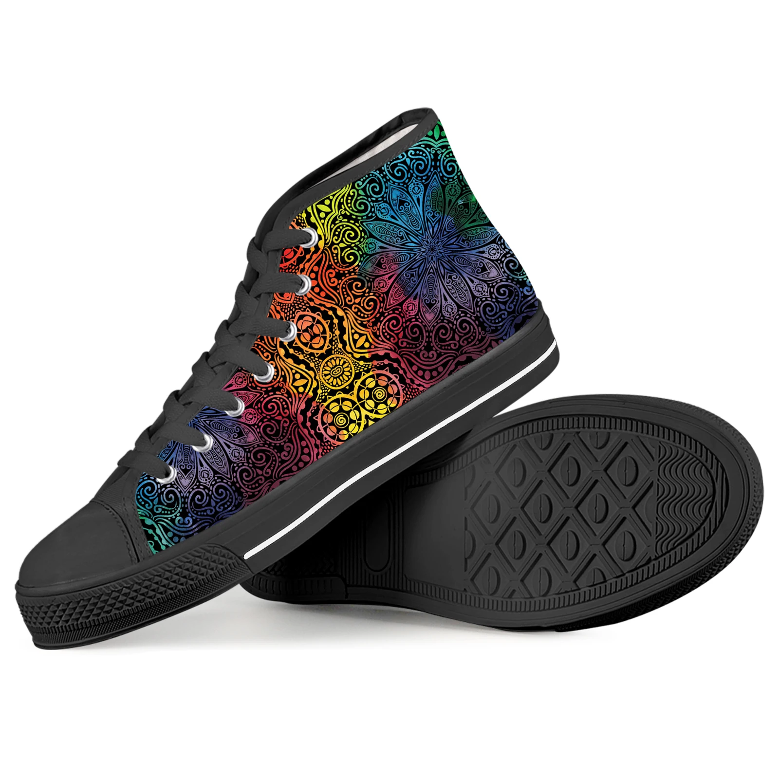 Elvis words Farbverlauf Farbe Boho Mandala Blume Damenschuhe schwarz weichen Boden Schnürung lässige Turnschuhe Marke Leinwand Wanderschuhe