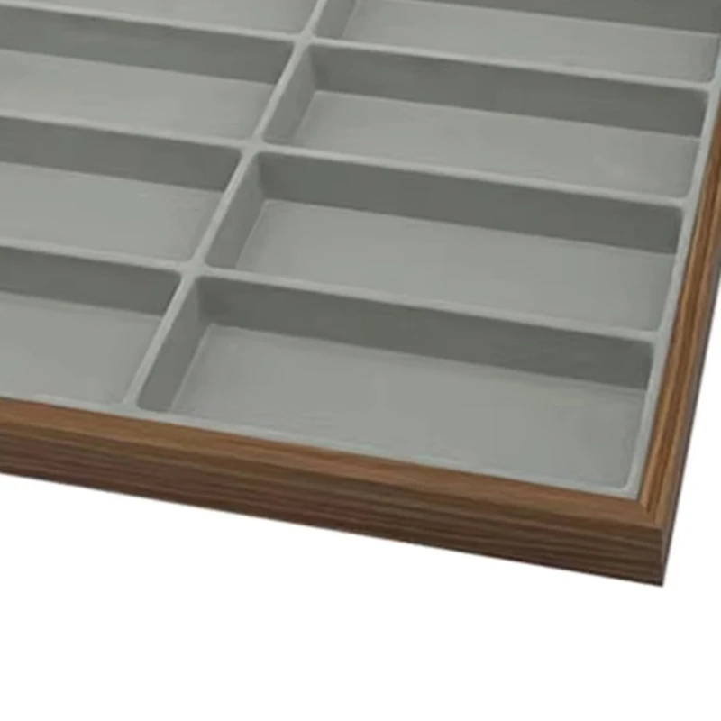 Faça-novo rack de armazenamento de óculos de madeira de nogueira com 12 grades, bandeja de exibição de óculos, caixas organizadoras de armazenamento