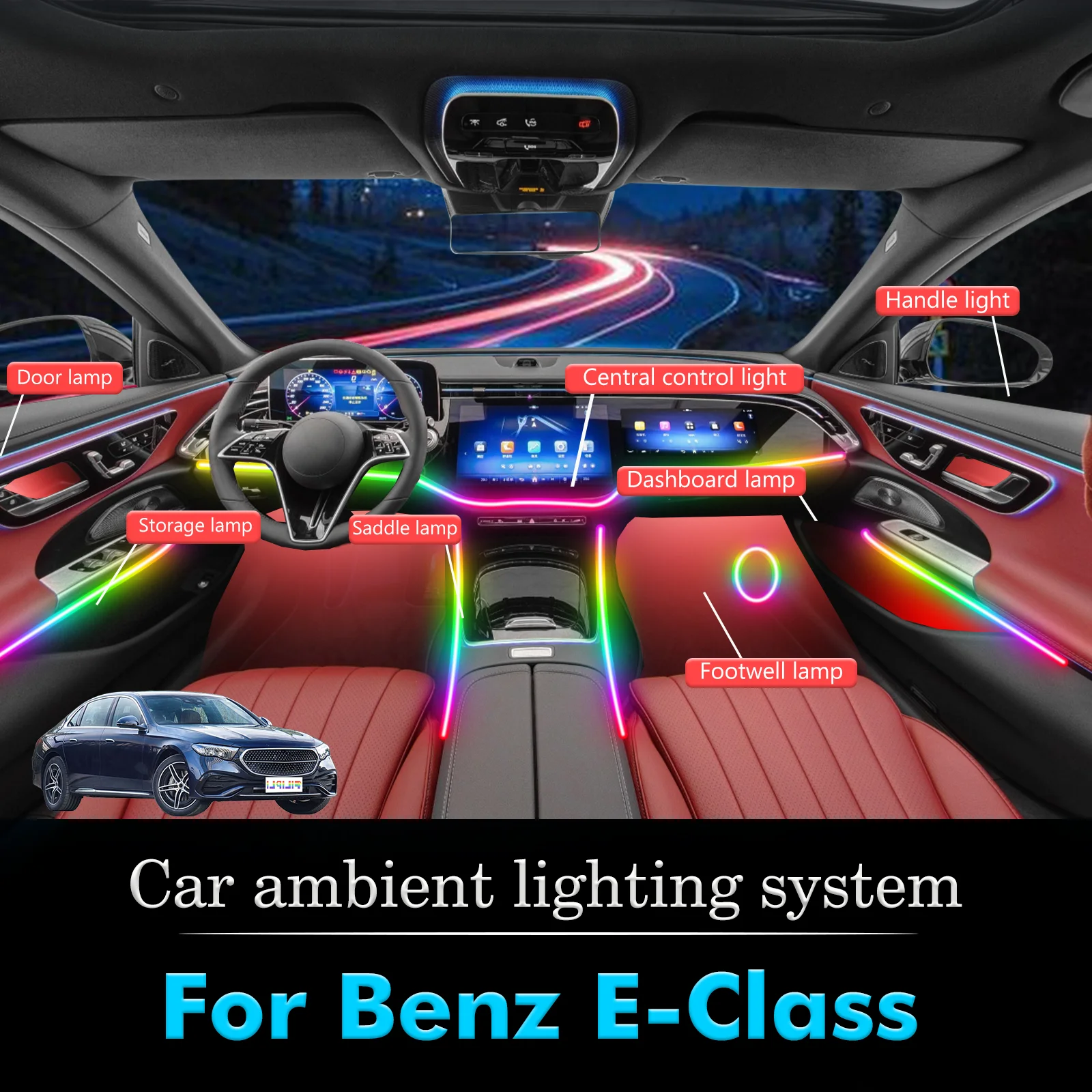 

For BenZ E-Class Car Interior Ambient Light RGB 64-Color LED Smart Remote Control Energy Saving Lamp Kit