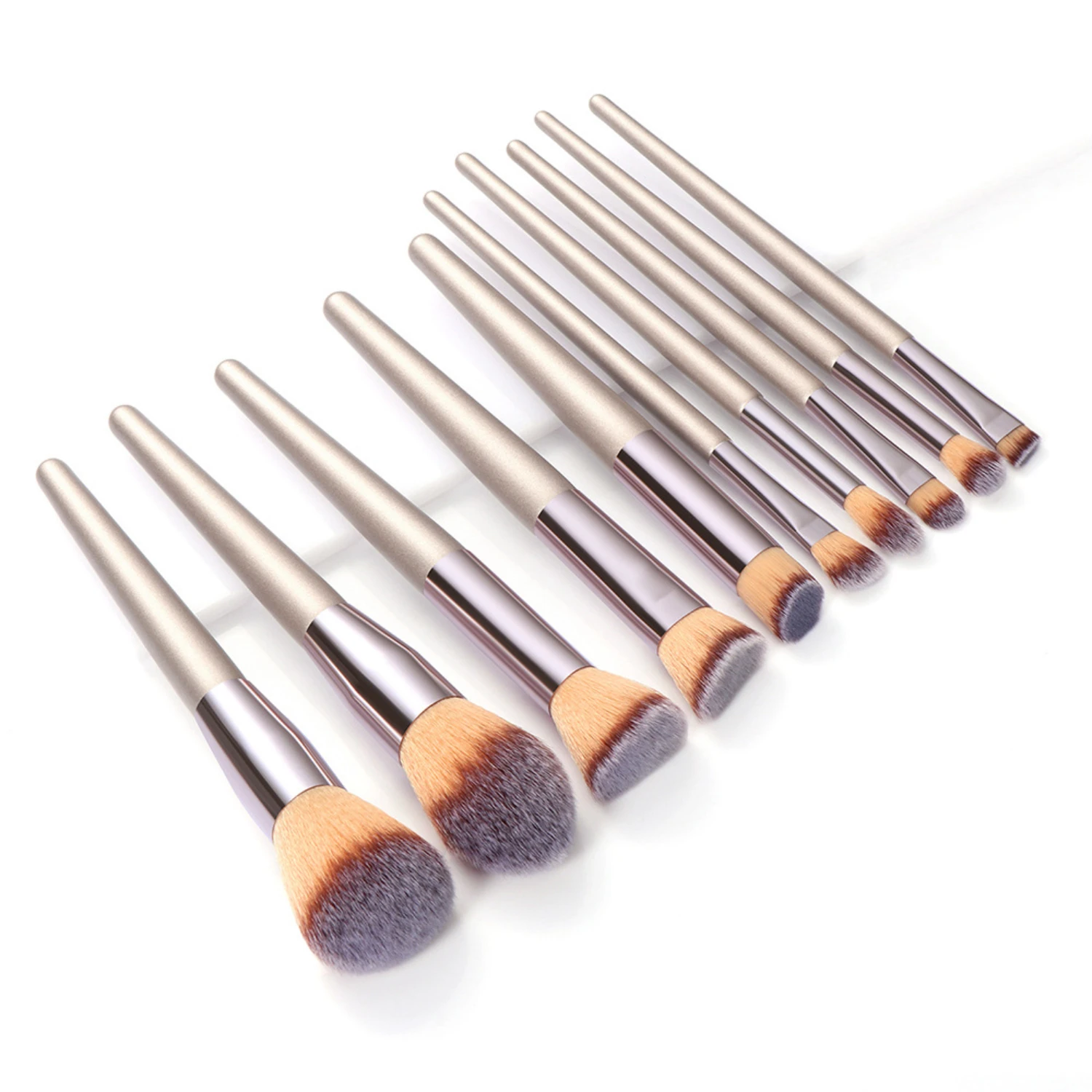 

Chic Champagne Gold Color 10-Piece Makeup Brush Set with Stylish Makeup Accessories