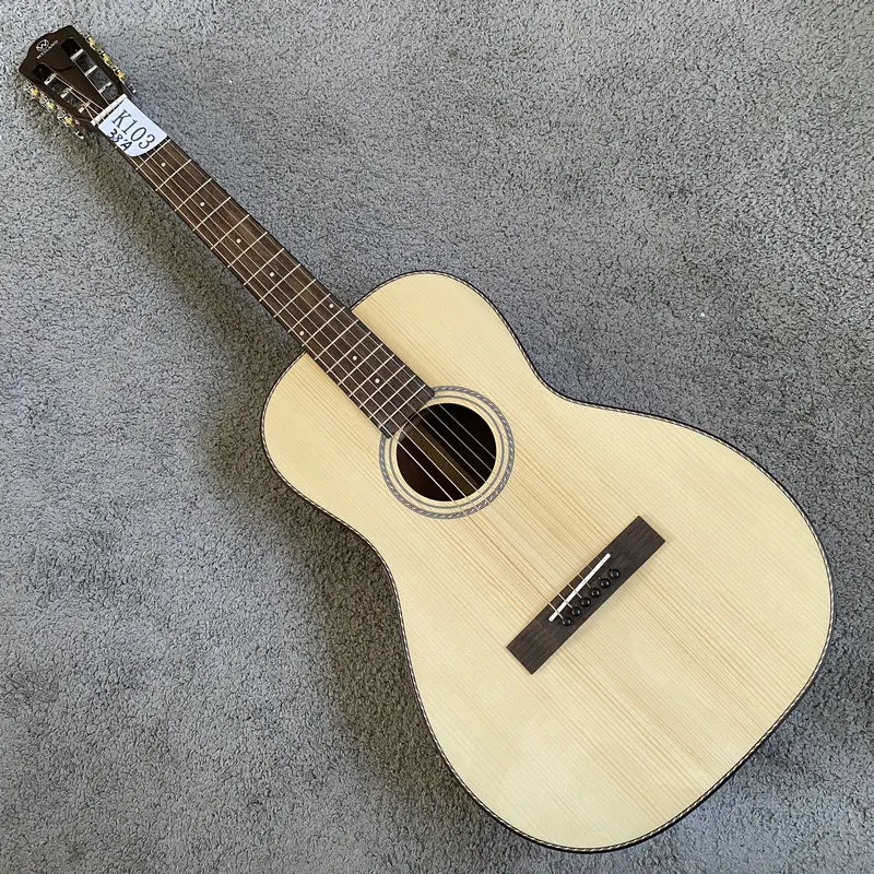 K103 Wesland 38 Inch All Solid Wood Parlor Acoustic Guitar Spruce Top Walnut Back Sides Steel String Folk Guitar