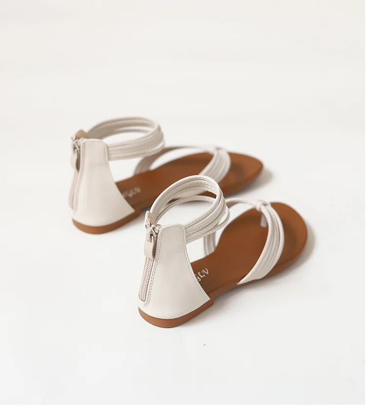 2024 Summer New Sandals Women's Casual Back Zipper Flat Bottom Fashion Versatile Beach Leisure Holiday Roman Sandals 338-146