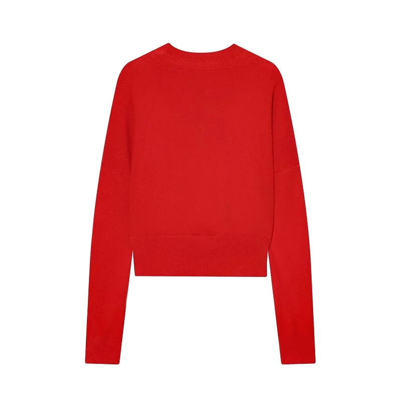 HXAO Knit Women's Sweater Tops Long Sleeve Double Layer Off Shoulder Sweater Autumn Slim Fit Red Sweater Knitting Jumper