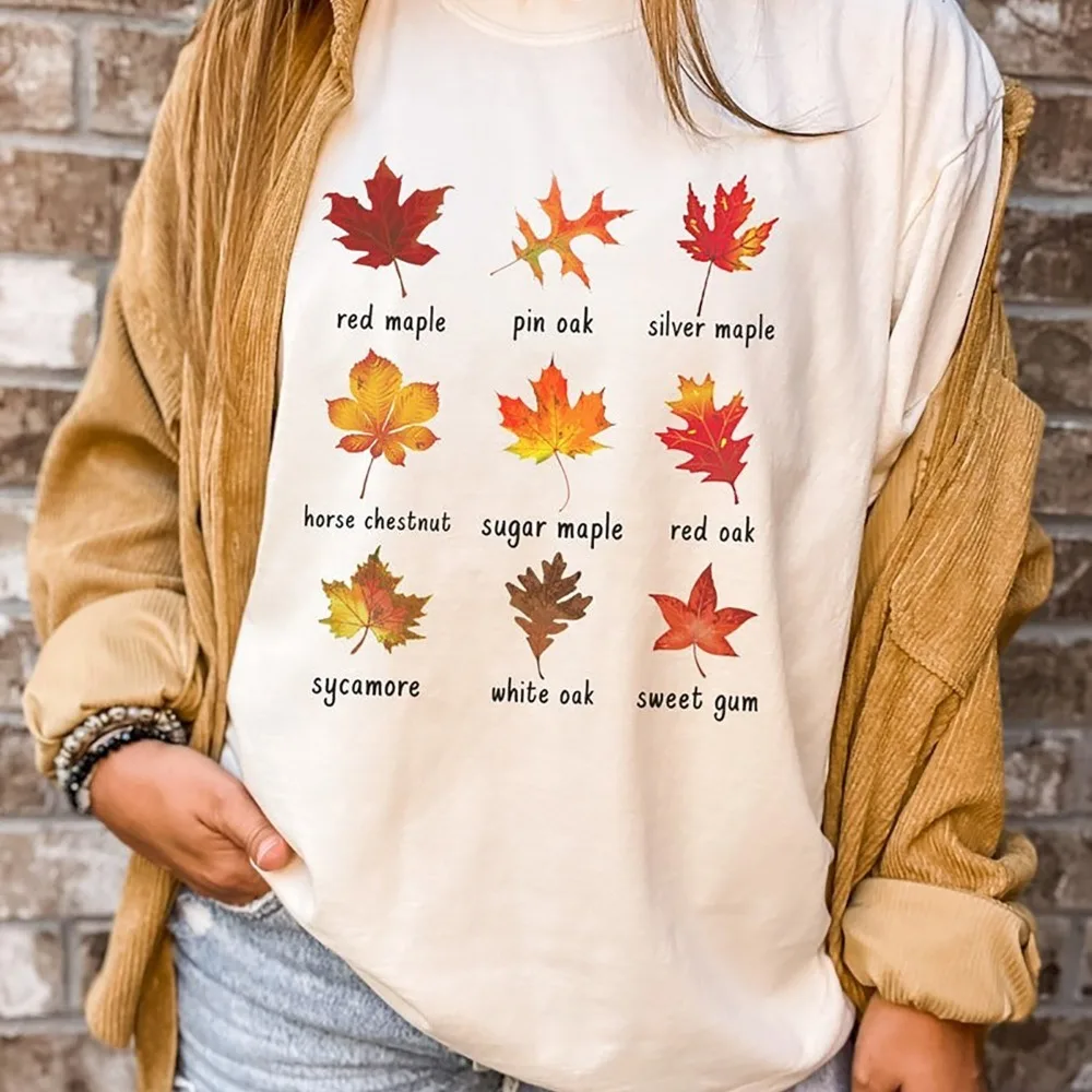 Autumn Leaves Tee Cute Farmers Market Fall Tshirt Funny Maple Leaves Illustration Shirt Women Summer T-shirt Men Cotton Tops