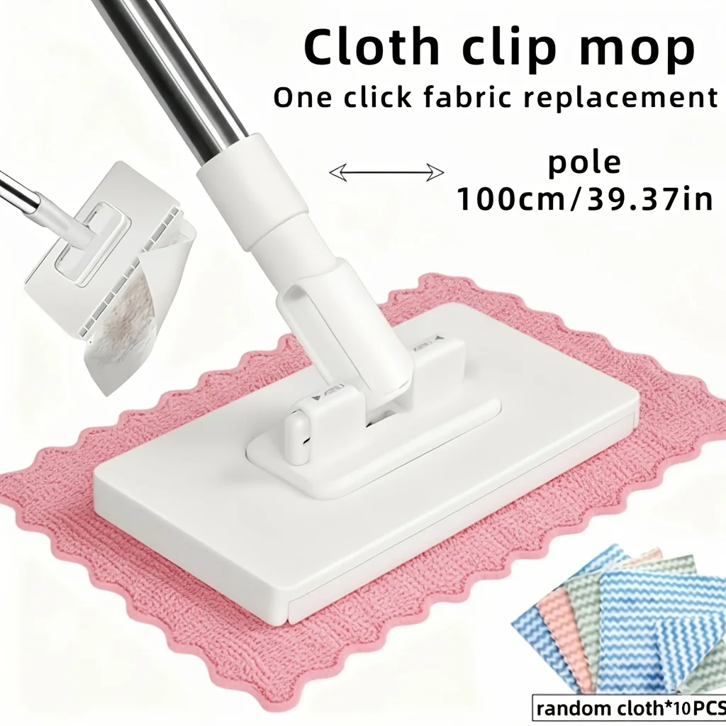 11 Piece Automatic Mop System,No Manual Operation Required,One Click Cloth Replacement Function, Including 10 Replacement Cloths