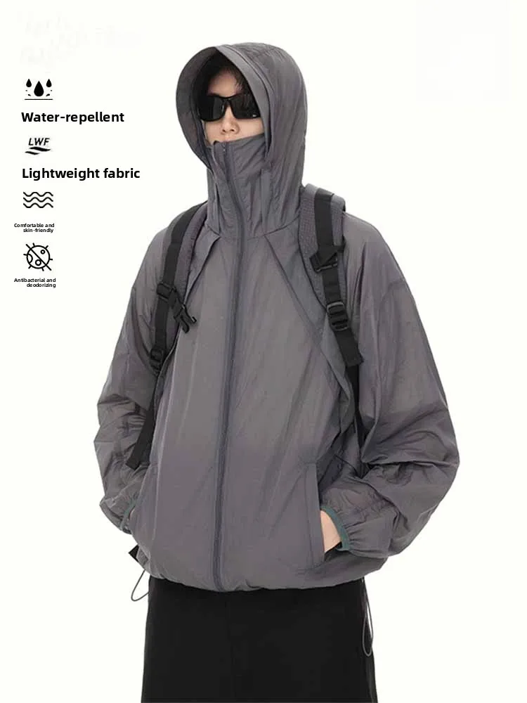 

Мужская ветрозащитная куртка HanCung свободного кроя с капюшоном, защитой от УФ-излучения, быстросохнущая, для активного отдыха, модная, от американского бренда