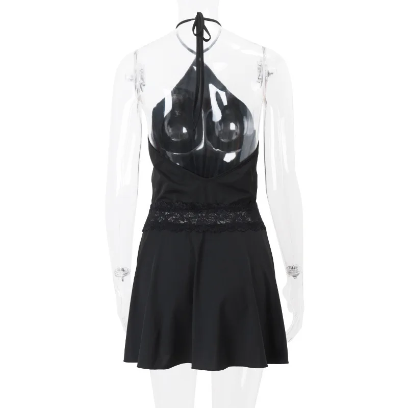 レディースフレンチバケーションスタイル無地ハンギングカラーキャミソールバックレスウエストシェイプワンピース