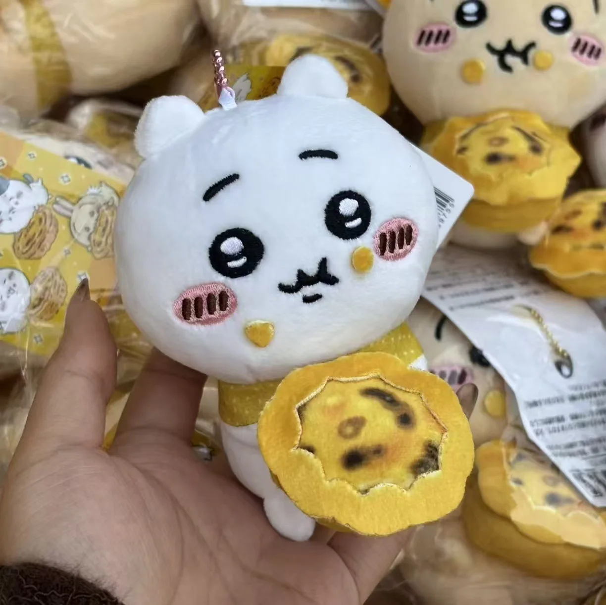 Chiikawa Egg Tart Series Plush Keychain Usagi Hachiware Shirokuma Kawaii Soft Doll Pendant Bag Charm Cute Toy Gift for Girls