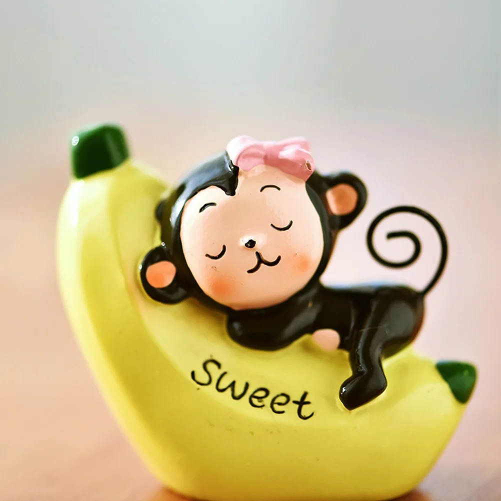 

1Set Yellow Resin Monkey on Banana Miniature Decoration Micro Landscape Ornament for Succulent Garden