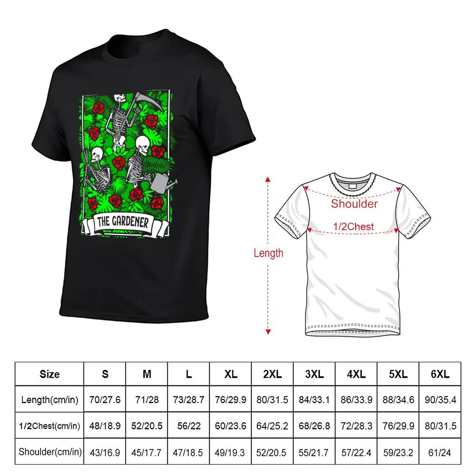 The Gardener Tarot Card Rose Gardening Plant Lover Skeleton T-Shirt vintage t shirts blue archive tshirts for men