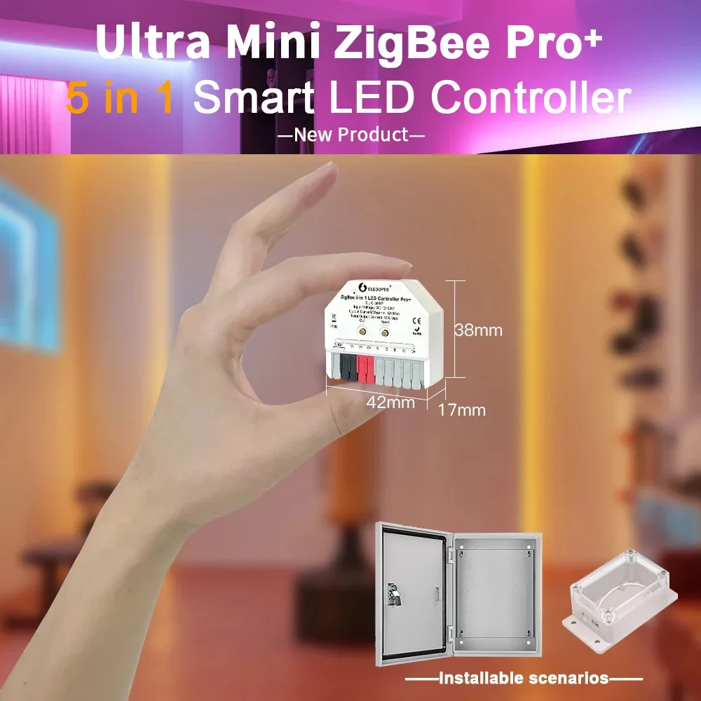 

Ultra Mini ZigBee Pro+( 5 in 1 ) LED Strip Controller(RGBCCT/RGBW/RGB/CCT/Dimmer) DC12V-24V 10A Max