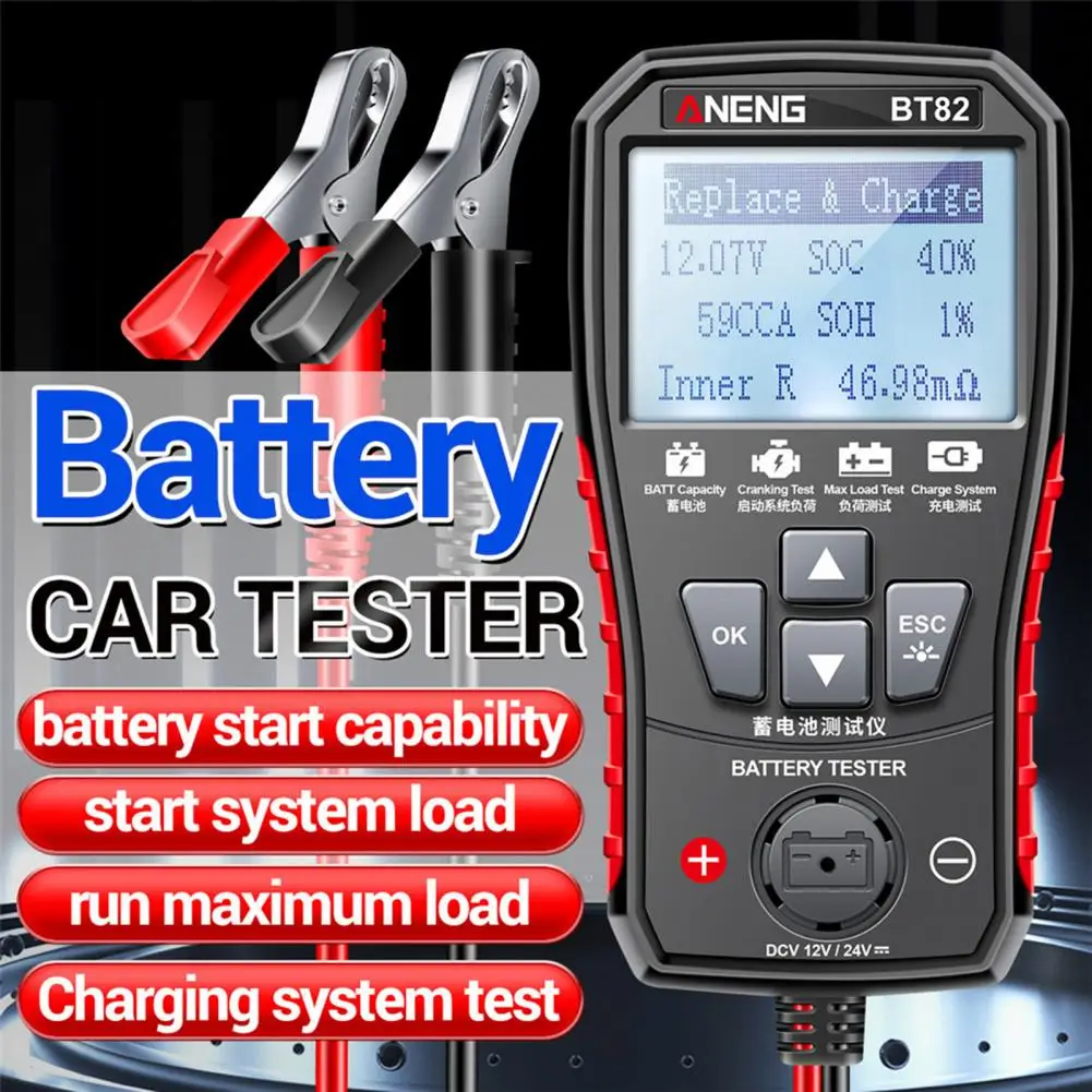 BT82 Battery Tester High Precision Color Screen DC12-24V Car Motorcycle Battery Car Lawn Mower Imported Chip Battery Tester