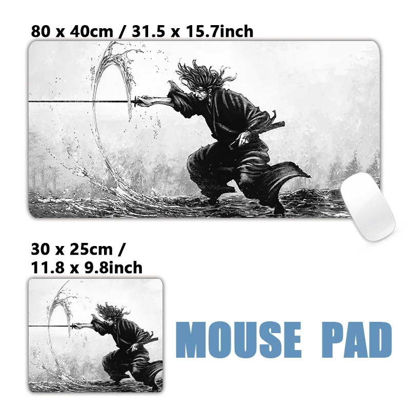 Black White Miyamoto Musashi Mouse Mat Manga Samurai Anime Large Game Mouse Pad Computer Laptop Non-slip Keyboard Mats Mousepad